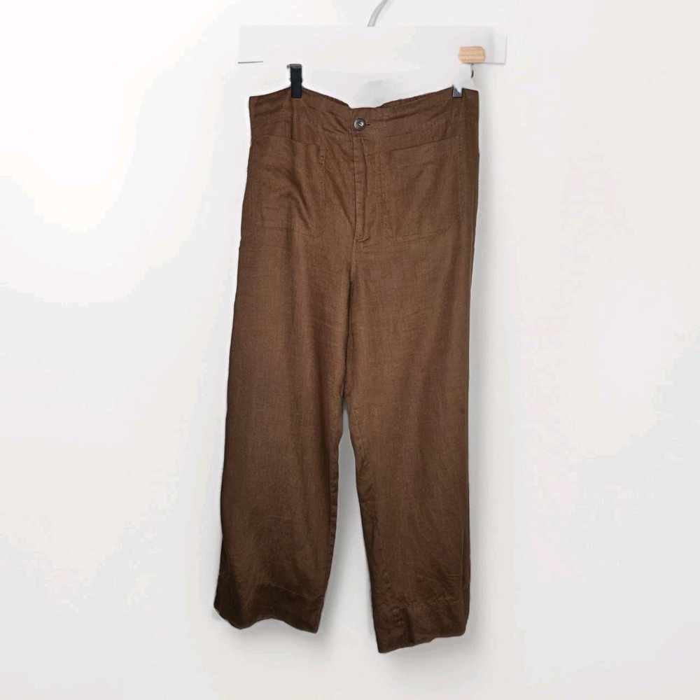 Bagatelle‎ Lg Pull-on Pants Crop Café Brown Linen Wide Leg LagenLook Minimalist